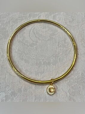 Coach Gold Tone Signature C Charm Bangle Bracelet